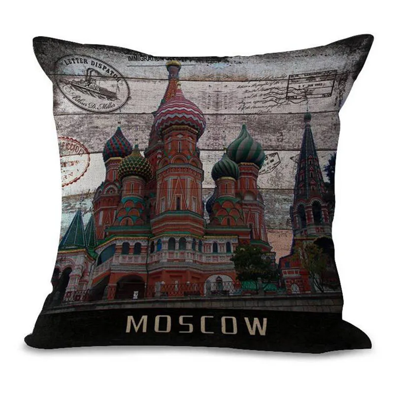 

England Retro Freestyle Cushion Cover Tower Cotton Linen Sofa Pillowcase Cushion Cover Window Decorative Pillow Case Home Decor