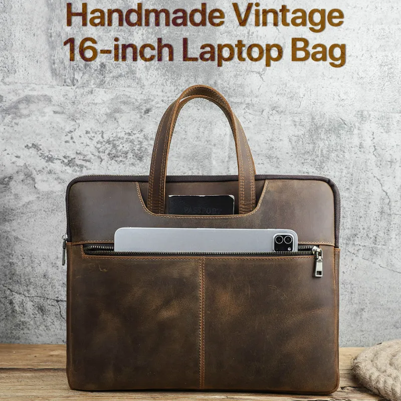 

Crazy Horse Genuine Leather Vintage Laptop Bag For 15.6 inch Computer Notebook Office Men Women Briefcase Business Work Bags