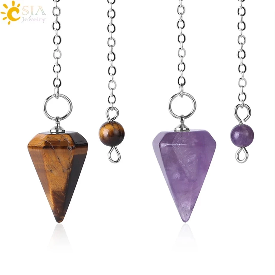 

CSJA Reiki Healing Pendulums Radiesthesia Natural Stones Pendant Amulet Crystal Pendulum for Men Women Pendulos Small Size F366