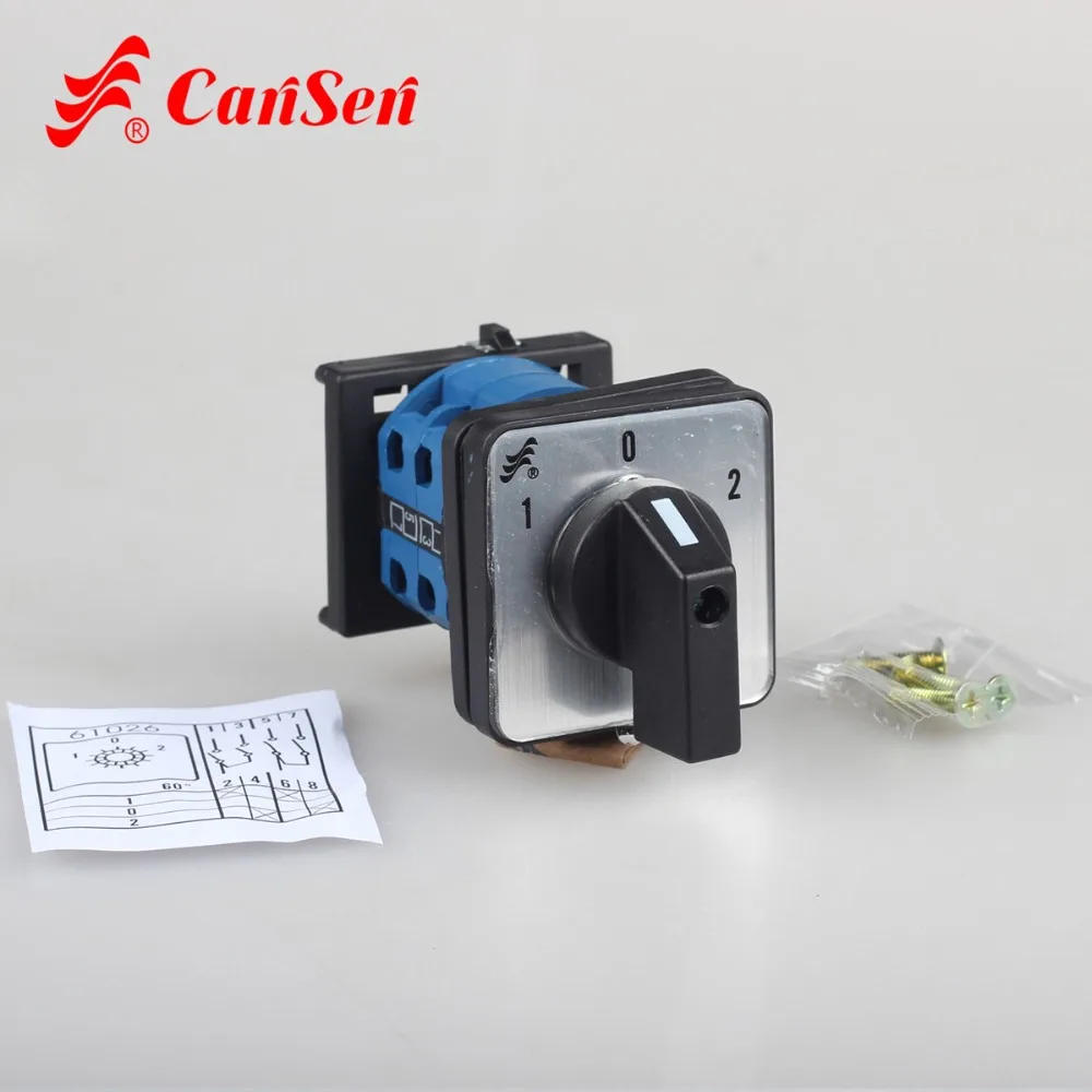 CANSEN LW26-20 CA10 Ith 20A поворотный кулачковый переключатель 1-0-2 2 полюса 8 терминалов 35 мм монтаж на din-рейку