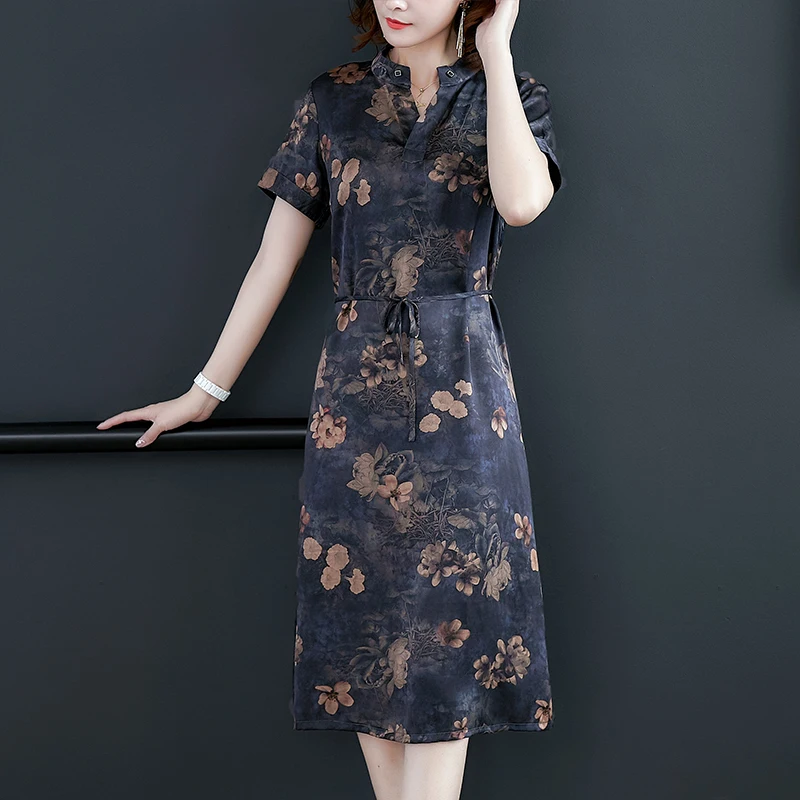 Новинка 2020 женское Летнее шелковое платье элегантное миди с цветочным принтом