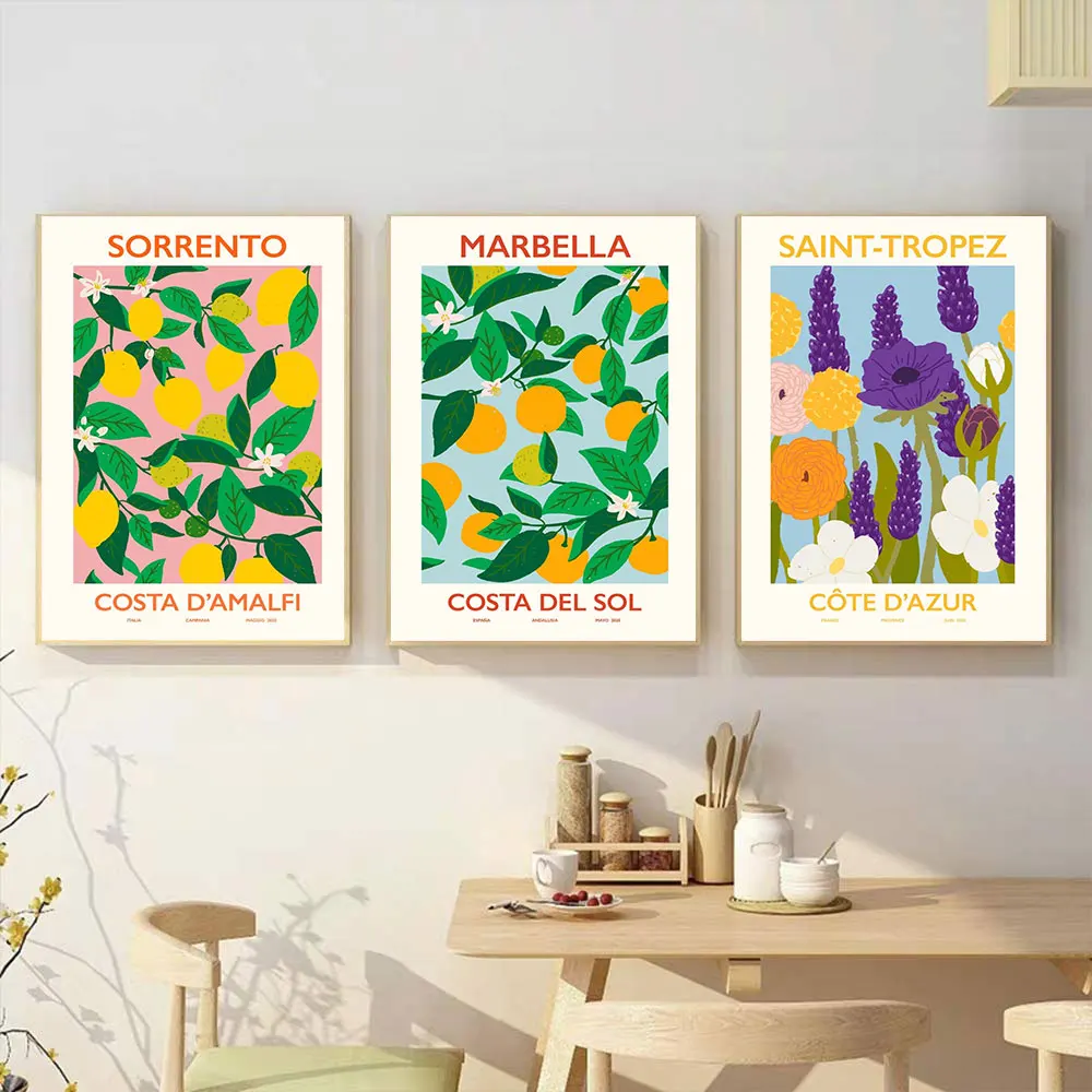 

Watercolor Plants Flowers Print Posters Fruit Lemon Orange Canvas Painting Wall Art Pictures For Dining Room Nordic Home Decor