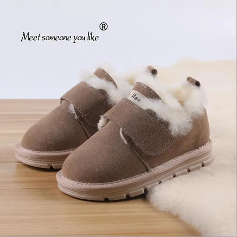 Кожаные Нескользящие ботинки для мальчиков утепленные короткие из шерсти и