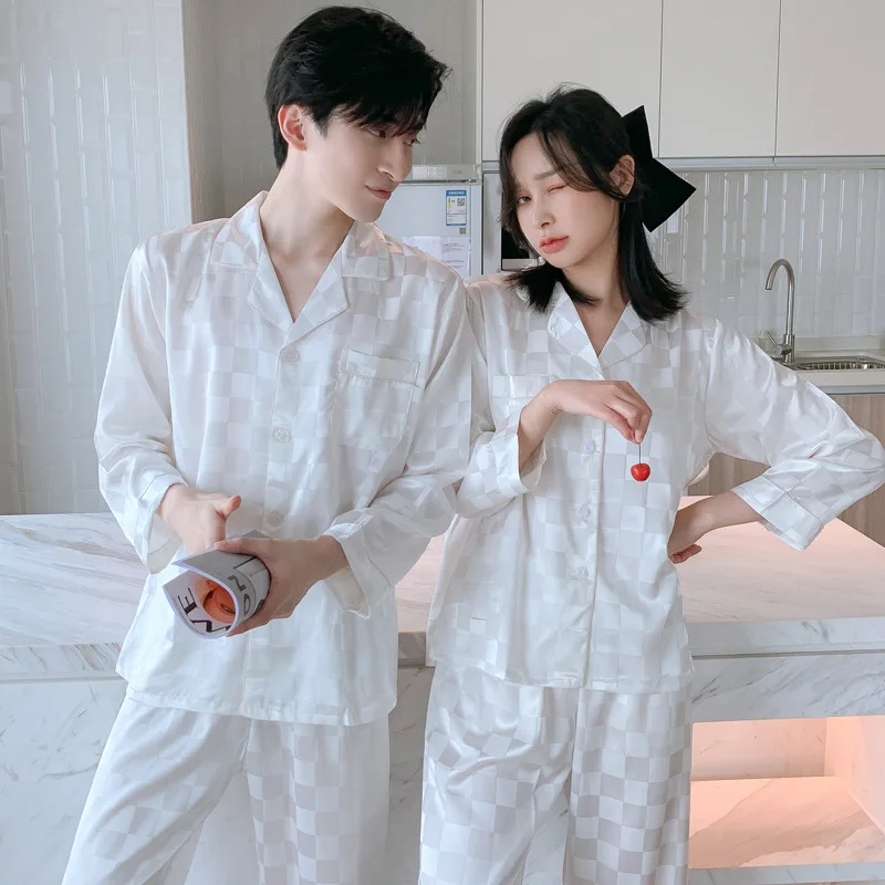 Luxury pajamas set satin silk sexy pajamas couple pajamas ladies loose casual home wear men's casual pajamas couple models