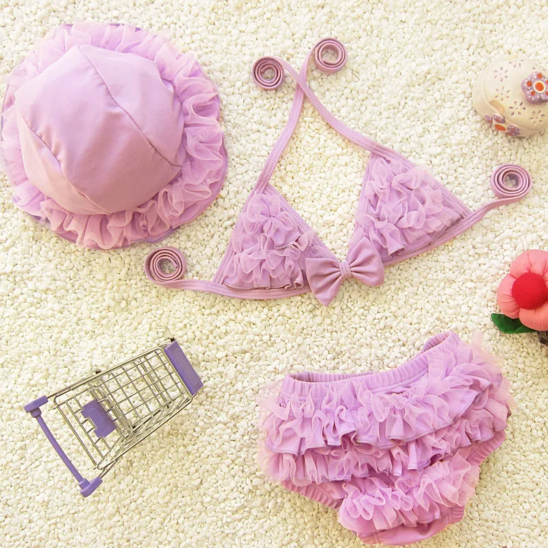 

2021 Infant Bikini Baby Girl Fashion Cute Three-piece Suit Small Mid-Skirt Student Split Children's Swimsuit