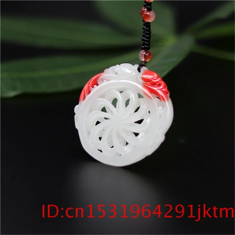 

jade Dragon Pendant Necklace Chinese White Windmill Natural Amulet Gifts Red Men Out Hand Charm Double-sided for Jewelry