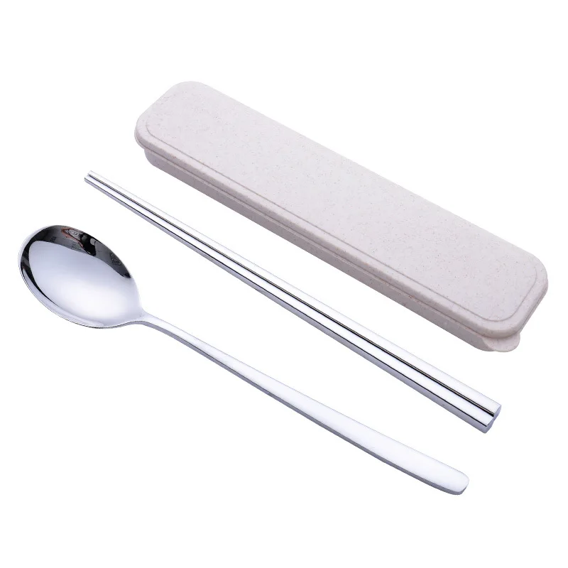 Stainless Steel Dinner Set Chopsticks Fork Spoon Box Portable Travel Camping Cutlery Tableware Dinnerware Case Kit | Дом и сад