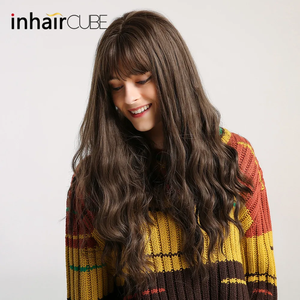 Накладные волосы Inhair Cube женские темно коричневые длинные волнистые Жаростойкие