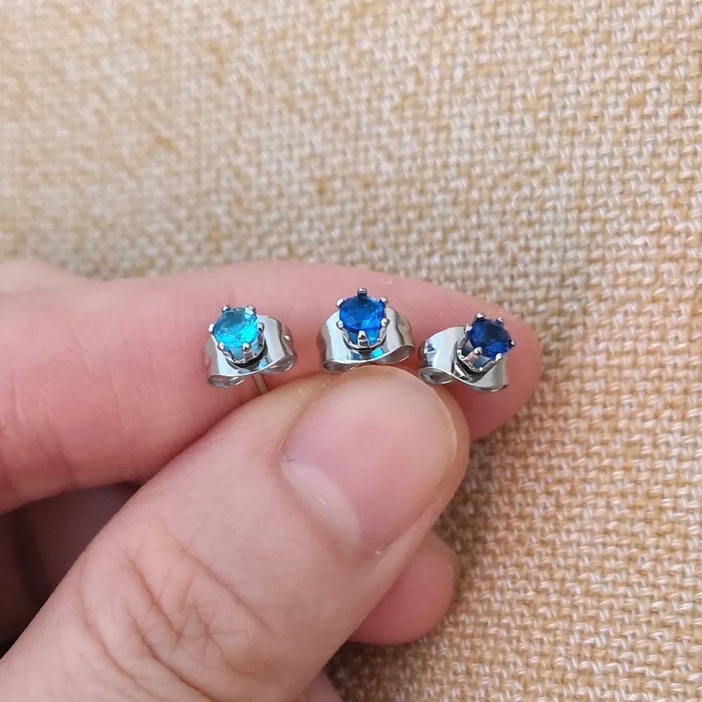 

316l Stainless Steel Earrings With Mini 3mm Colorful Stones No Fade Allergy Free