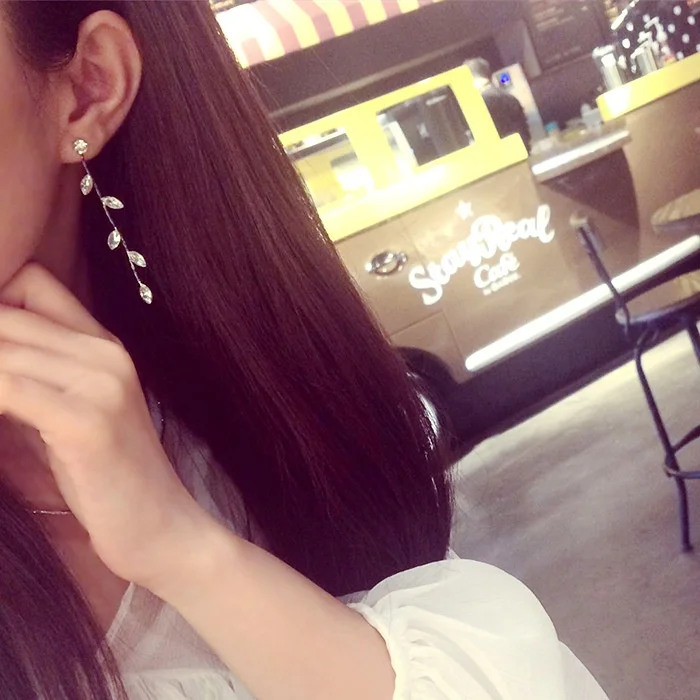 

Butterfly Earrings Korea European and American Temperament Net Red Long Tassel Plant Branches Trendy Inlaid Zircon Earrings