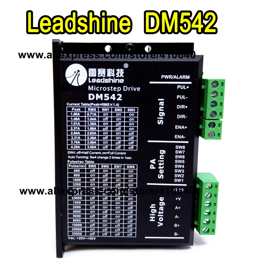 

2-фазный цифровой шаговый привод Leadshine DM542 DSP с максимальным входным напряжением 48 В постоянного тока и выходным током до 4,2 а