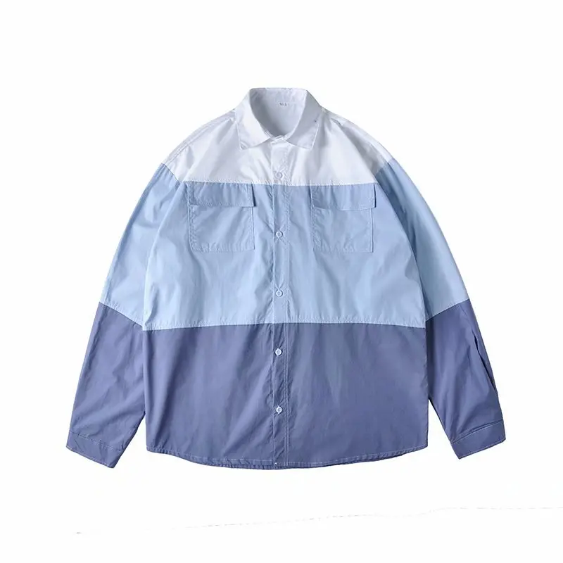 

Abfer Long Sleeve Shirts Men 2021 Spring Trend Hit Color Stitching Oversized Shirt Japanese Fashion Stripe Button Up Shirt