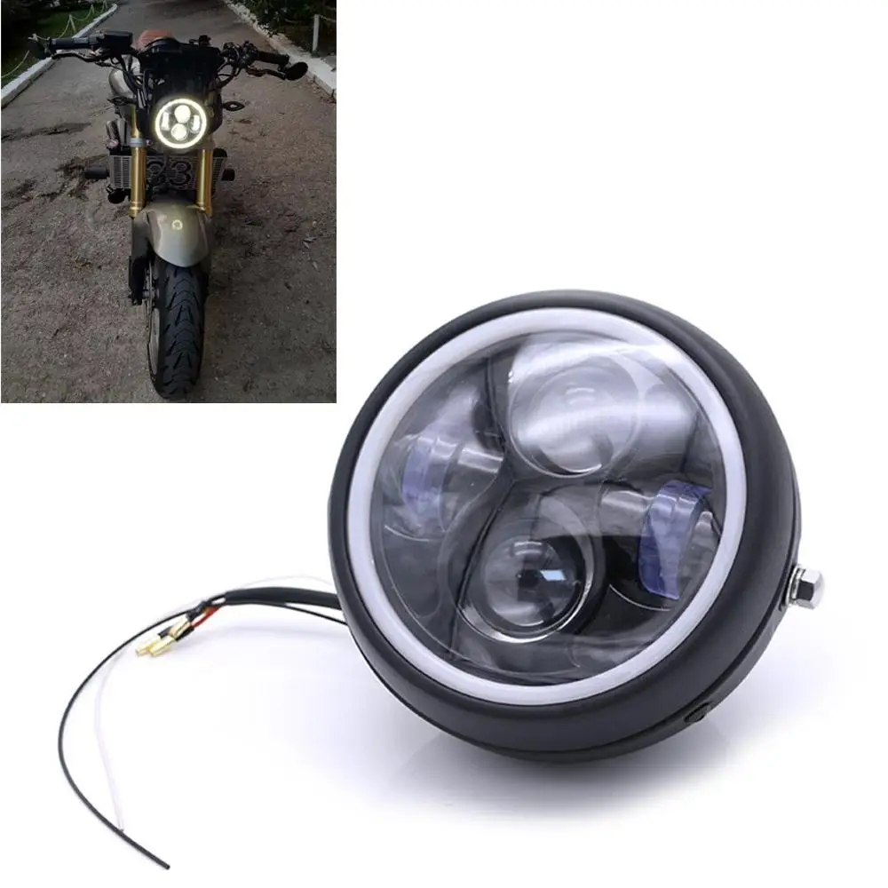 

16cm/6.5" Motorcycle LED Headlight HeadLamp Bulb for Harley Sportster Cafe Racer Bobber Motor HeadLamp Bulb DRL With Angel Ring