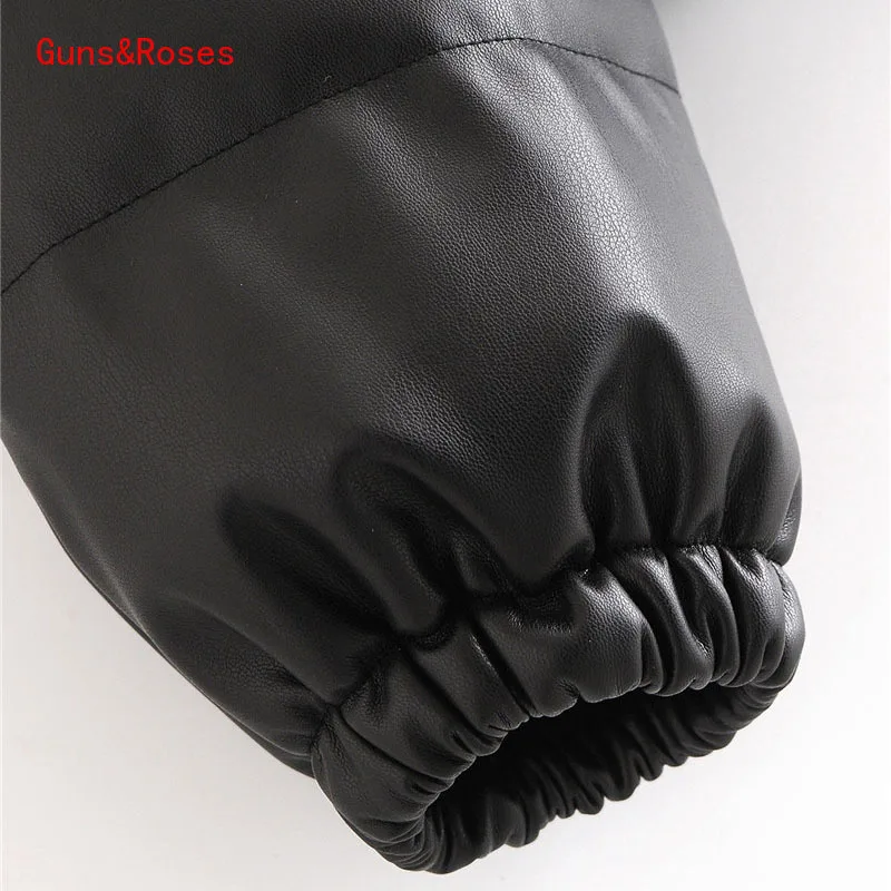 

Jacket Women 2021 Fashion Faux Leather Padded Jacket Thick Warm Parka Coat Vintage Long Sleeve Women's Coat Chic Tops