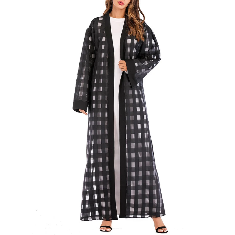 

Мусульманский кардиган 2020, черно-белое Плиссированное длинное платье с длинным рукавом для Musliman, Дубай, Рамадан, платье с сашами