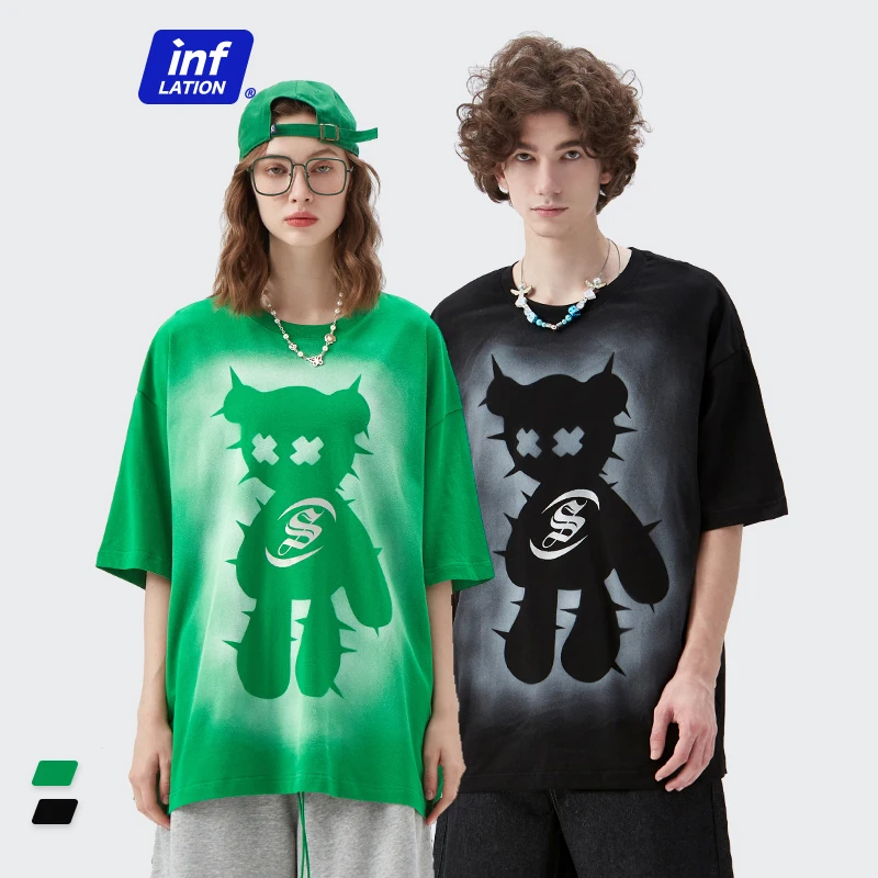 

INFALTION Mens tshirts Hip Hop Streetwear Oversized Tees 2022 Bear Printing Summer Short Sleeve T-Shirt Unisex Cool Cotton Tops