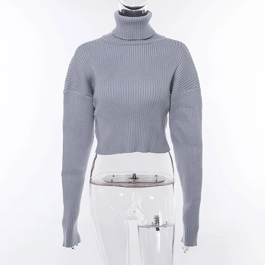 

Lusofie 2020 autumn Harajuku Short Sweater Women's office High Collar Elegant Long Sleeve Solid crop top winter Sweater Mujer