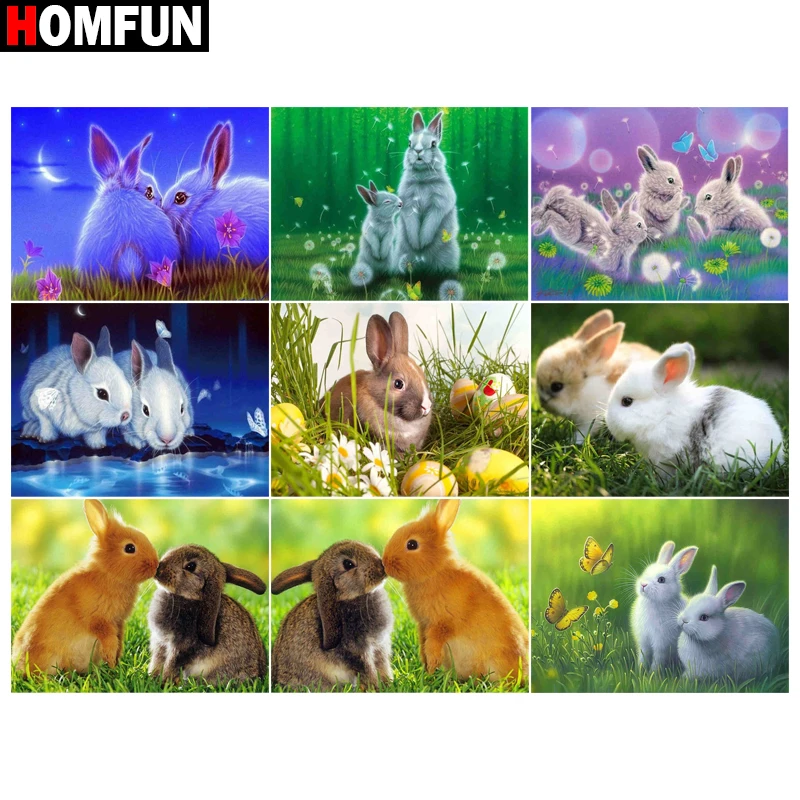 Алмазная 5D Вышивка HOMFUN сделай сам Милая крестиком кролик луна стразы украшение