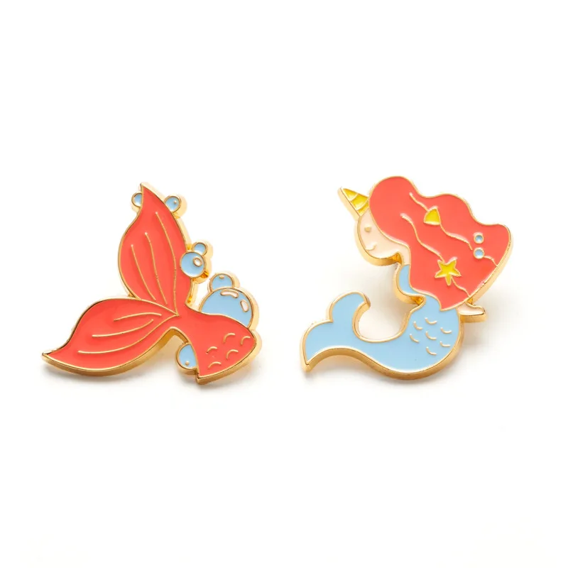 

HOSENG Original Cartoon Beautiful Ocean Series Blue and Red Mermaid and Wave Alloy Brooch Women Luxury Lapel Enamel Pin HS_569