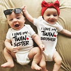 Комбинезон с коротким рукавом для новорожденных, с надписью I Love My Twin Sister and Brother