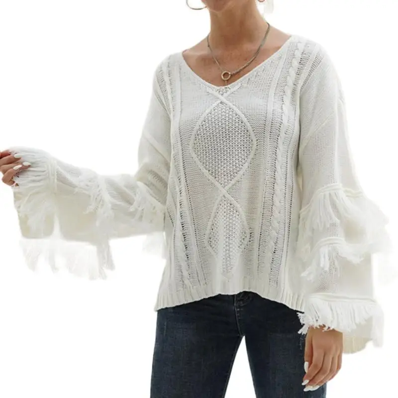 

2021 новый осенне-зимний вязаный Повседневный Однотонный свитер с длинным рукавом, свободные женские свитера, модная женская одежда