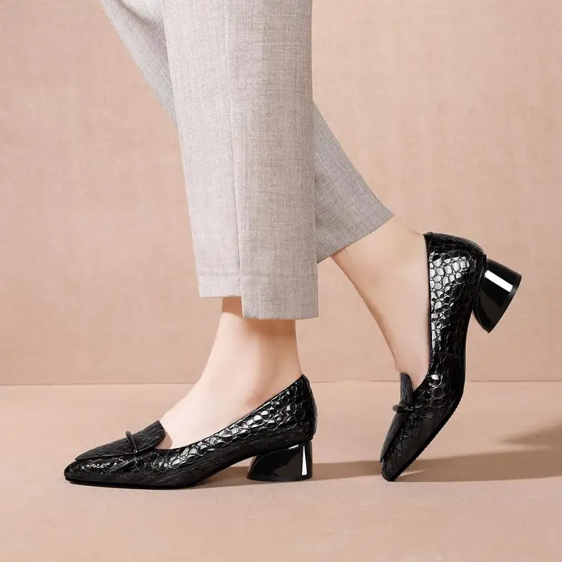 

ASUMER Genuine leather shoes women pumps square med heels spring autumn shoes office ladies dress shoes size 34-40