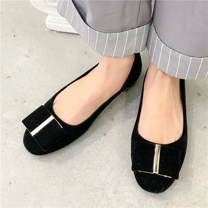 FEDONAS/Винтажные женские туфли-лодочки из флока с круглым носком на низком каблуке