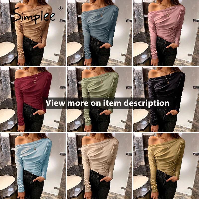 

Casual one shoulder women top Summer long sleeve t-shirt female tops Sexy asymmetric slim solid ladies tops shirts 2020