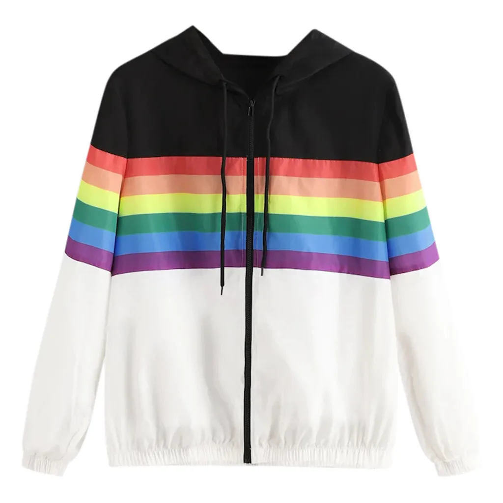 Новое поступление Женская Стеганая куртка на молнии с контрастной радугой и