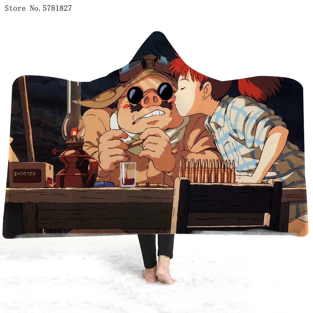 

Kurenai No Buta Hooded Blanket Porco Rosso Fleece Blanket Anime Cartoon Wearable Blanket For Bedroom Home Textile Throw Blanket