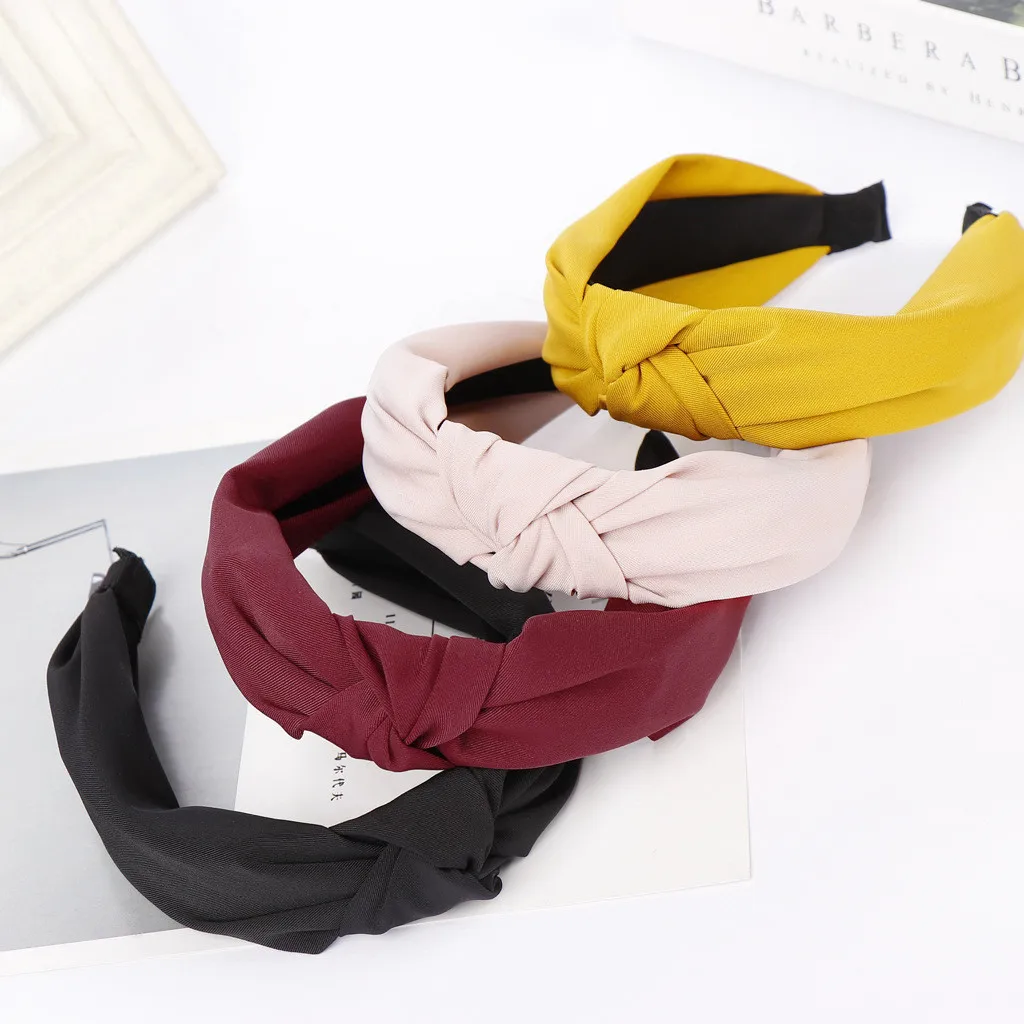 Модная женская повязка на голову с бантом одноцветная Женский обруч простая