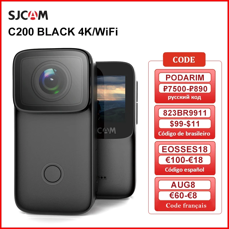 Экшн камера SJCAM C200 4K 16MP NTK96660 WiFi GYRO Anti shake Night Nision 40M Водонепроницаемая Спортивная DV