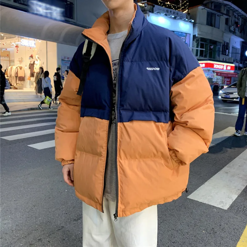 

2021 winter cotton coat youth Korean style trendy stitching loose bread thickened casual clothes jacket gray Free shipping