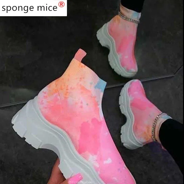 

Women Sneakers 2020 Fashion Platform Chunky Sneakers Candy Colors Slip On Ladies Increase Shoes Women's Vulcanized Shoes