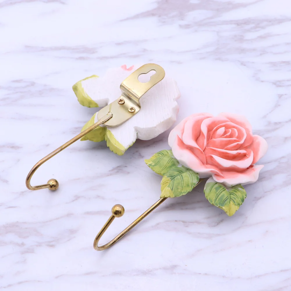 

2pcs Lovely Rose Decor Wall Mounted Towel Hanger Holder Organizer (Pink)