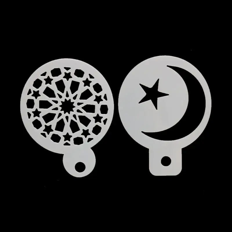

8Pcs/set Eid Mubarak Ramadan Moon Coffee Flower Spray Stencils Cake Mold Decorating DIY Islam Muslim Baking Pad Supplies