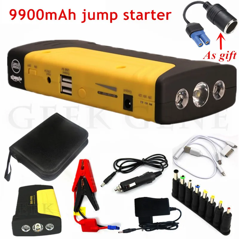 9900mAh jump starter GKFLY высокое Ёмкость автомобиль скачок стартер 600A пусковое устройство Портативный Мощность банк со стартером 12В кабели Авто Батарея усилитель Зарядное устройство - Цвет: 9900mAh jump starter