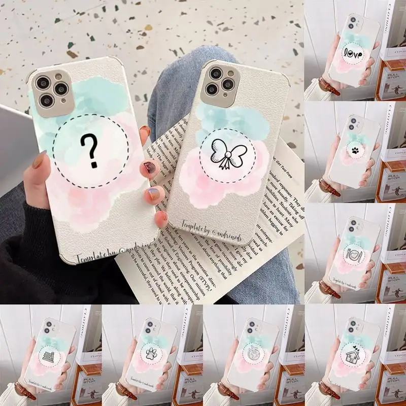 

Pink simple pattern fresh Phone Case Lambskin Leather For iphone 12 11 8 7 6 XR X XS PLUS MINI PLUS PRO MAX Shockproof