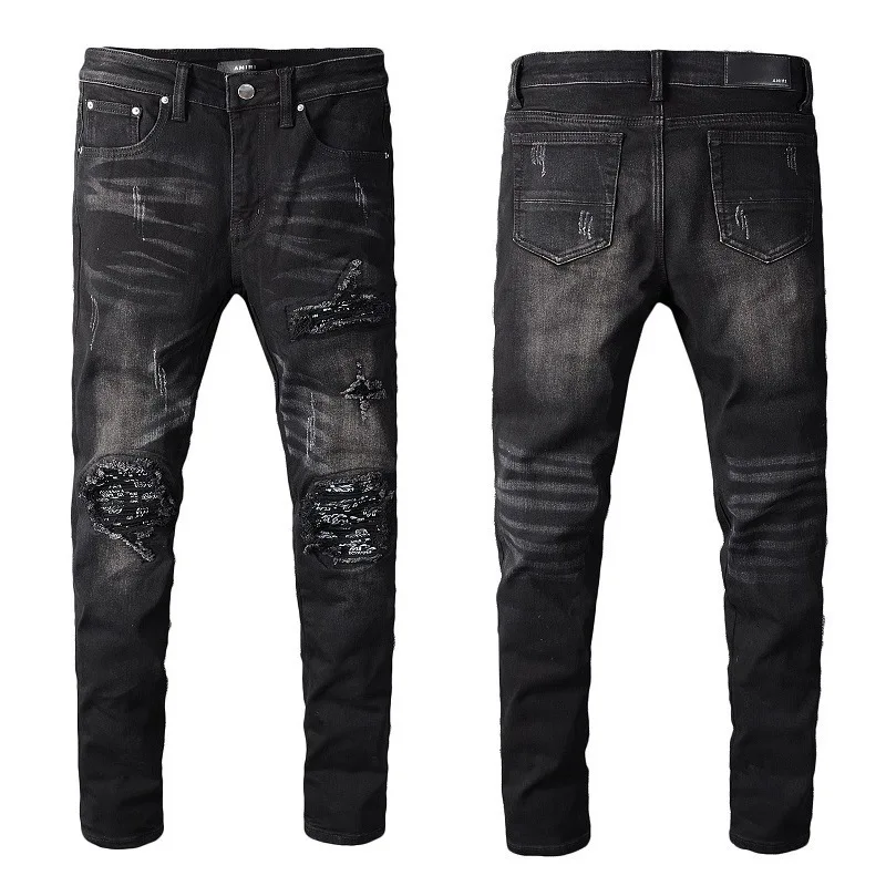 

Fashion brand jeans Amiri embroidery hole washed old denim jacket #609
