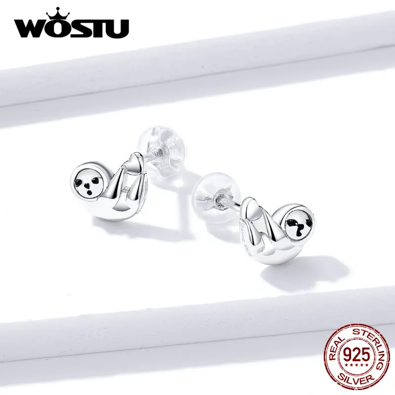 WOSTU 100% Настоящее серебро 925 пробы серьги милые маленькие ленивые для женщин