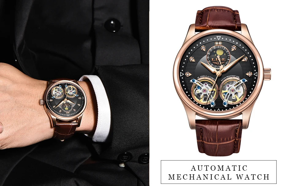 LIGE новые автоматические механические часы мужские Tourbillon спортивные часы модные деловые мужские часы reloj automatico de hombre