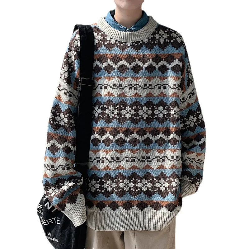

2021 Autumn and Winter New Men's Round Neck Sweater Japanese Loose Casual Knit Sweater Student Fashion Trend All-match Sweater