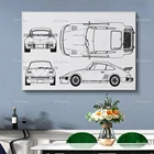 Винтажный Автомобиль Porsche 911 плакат схема  Декор для дома и офиса настенные художественные принты домашний декор холст уникальный подарок плавающая рамка