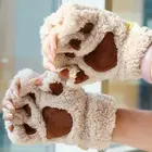 Модные Мультяшные перчатки в виде кошачьих лап, теплые зимние рукавицы в виде кошачьих лап с когтями, полуперчатки из искусственной кожи