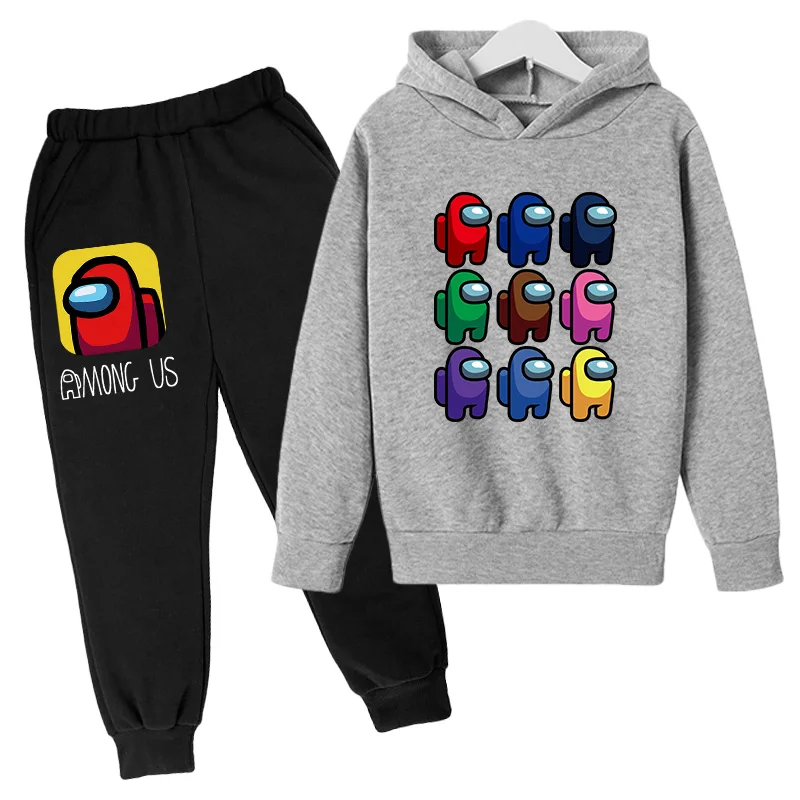 

Game Among Us Hoodies Pants Suit for baby Girls Boys 2021 Children Cartoon Anime Sweatshirt Suit Impostors Clothes Hip hop Set