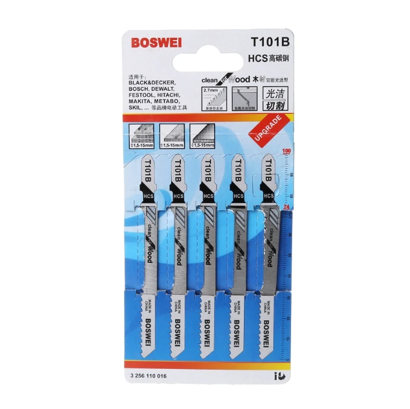 

5 Pcs T101B HCS 100mm Jigsaw Blade Clean For Wood T-Shank Jig Saw Blades H7ED