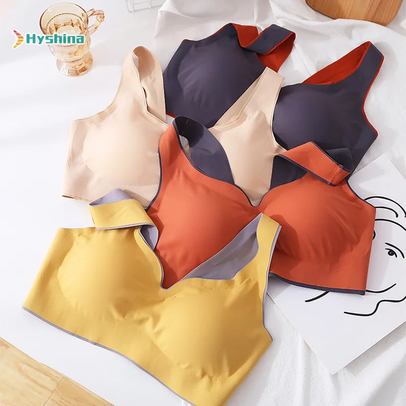

Traceless Ice Silk Sexy Back Gathered Women's Bra Without Steel Ring Large Size Adjustable Sports Underwear