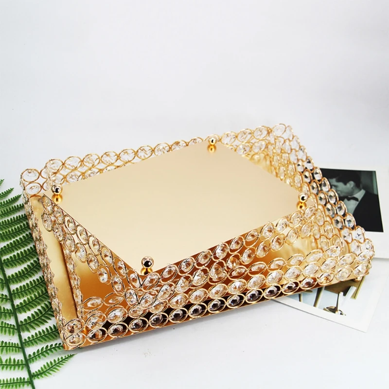 

Cosmetic Tray with Crystal Beads Rectangle Jewelry and Make up Organiser Tray