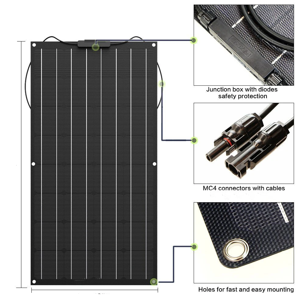 200 Вт комплекты солнечных систем 12 В 24 DIY RV/лодка 2 шт. 100 PV Гибкая солнечная панель