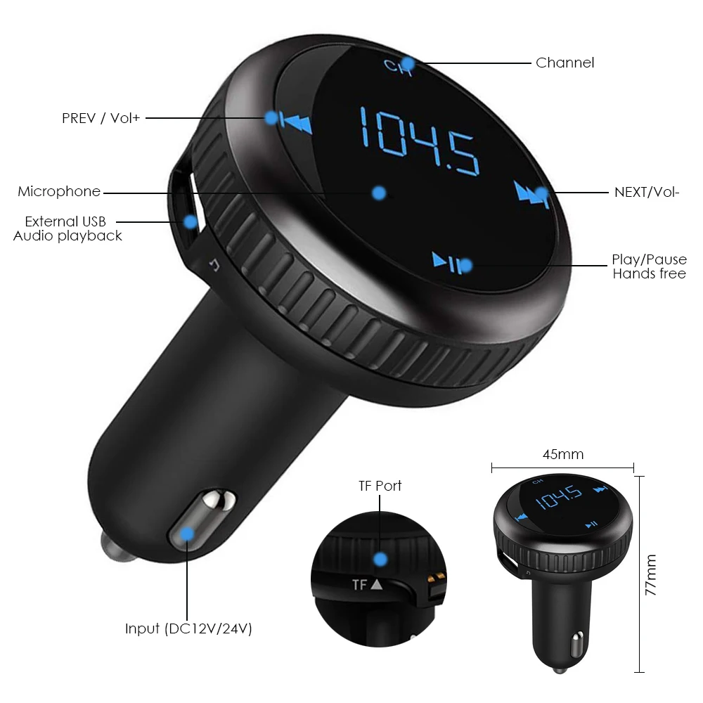 

Prazata Bluetooth Fm Transmitter modulator Car Auto Transmiter MP3 Player TF Slot FM USB Car Charger LCD 2.1A USB Port Locator